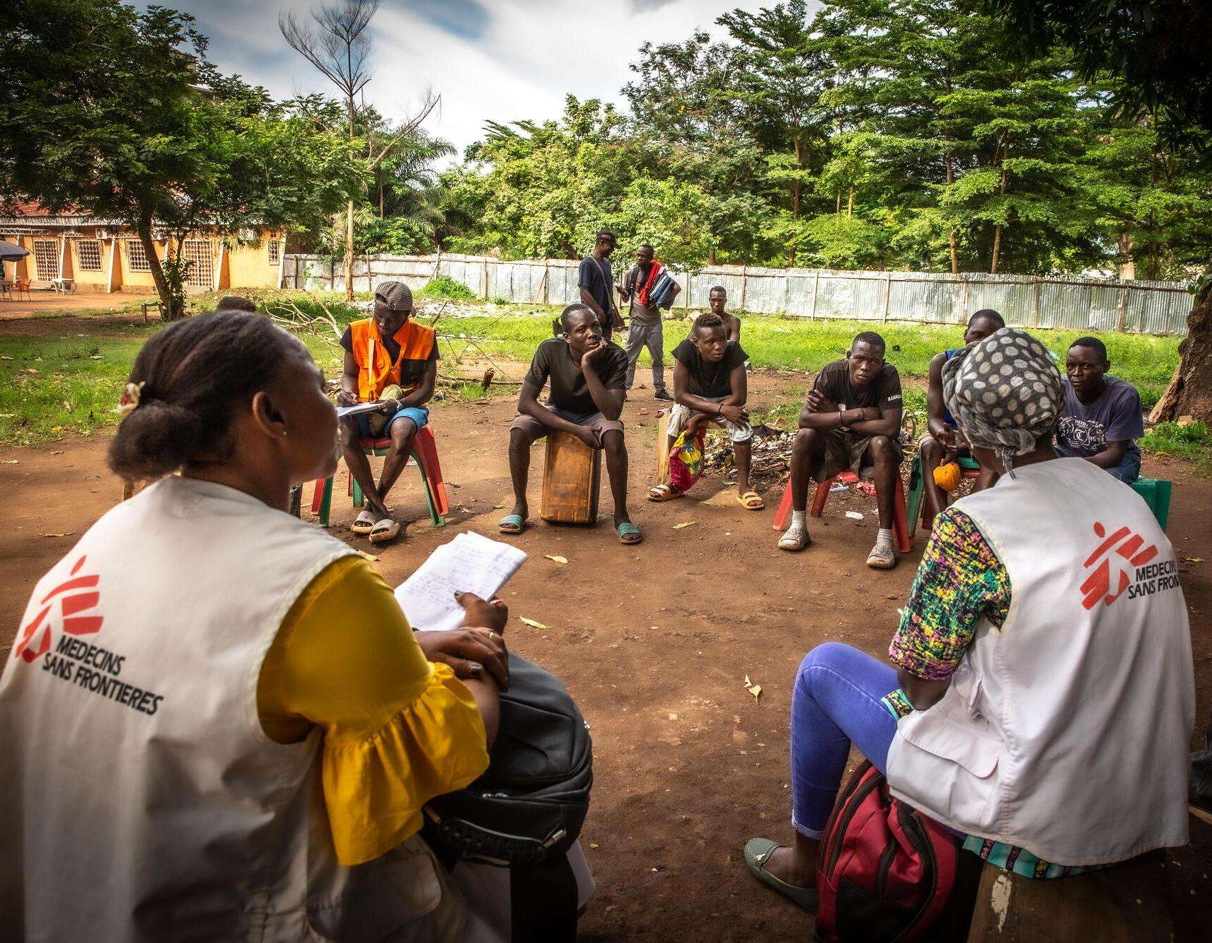 MSF teams hold a group session for male sexual violence survivors in Central African Republic.