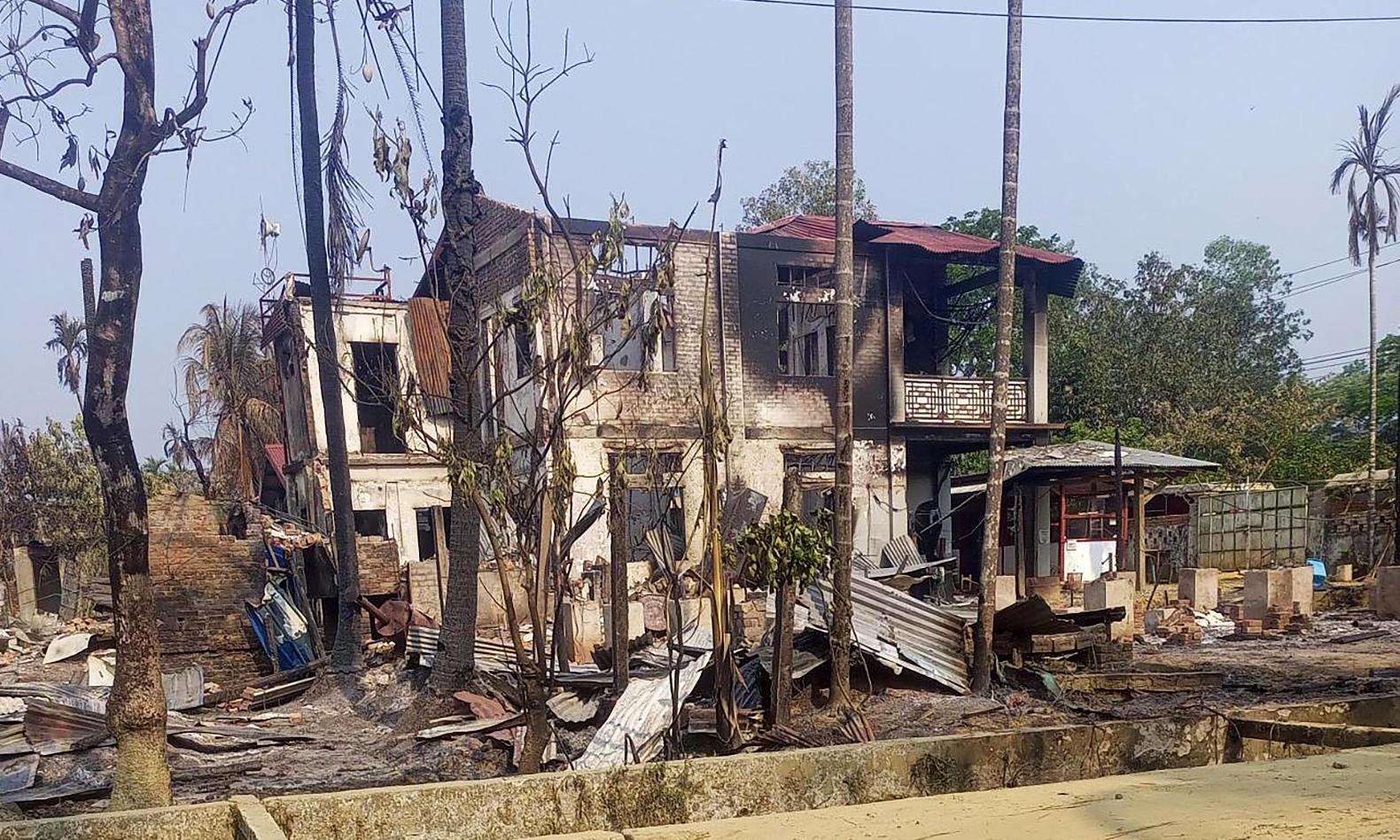 Burned remains of MSF office in Buthidaung. 