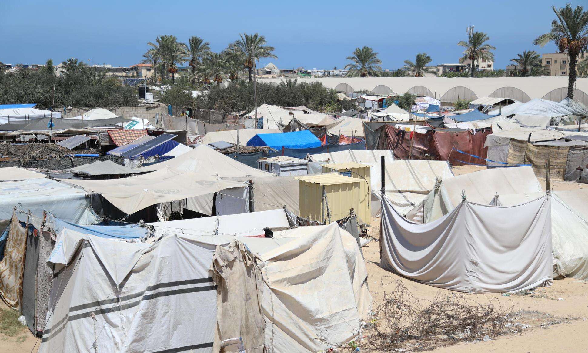 Tents of displaced people sheltering in Khan Younis, Al-Mawasi Gaza