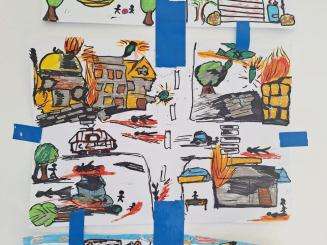 A child's drawing of the destruction of Gaza they've witnessed. 