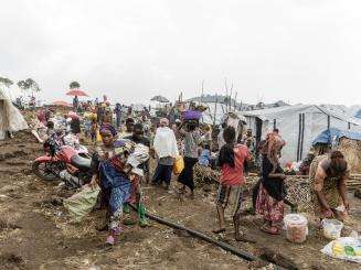 A crowd of displaced people at the Bulengo IDP camp near Goma, Democratic Republic of Congo.