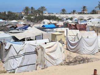 Tents of displaced people sheltering in Khan Younis, Al-Mawasi Gaza