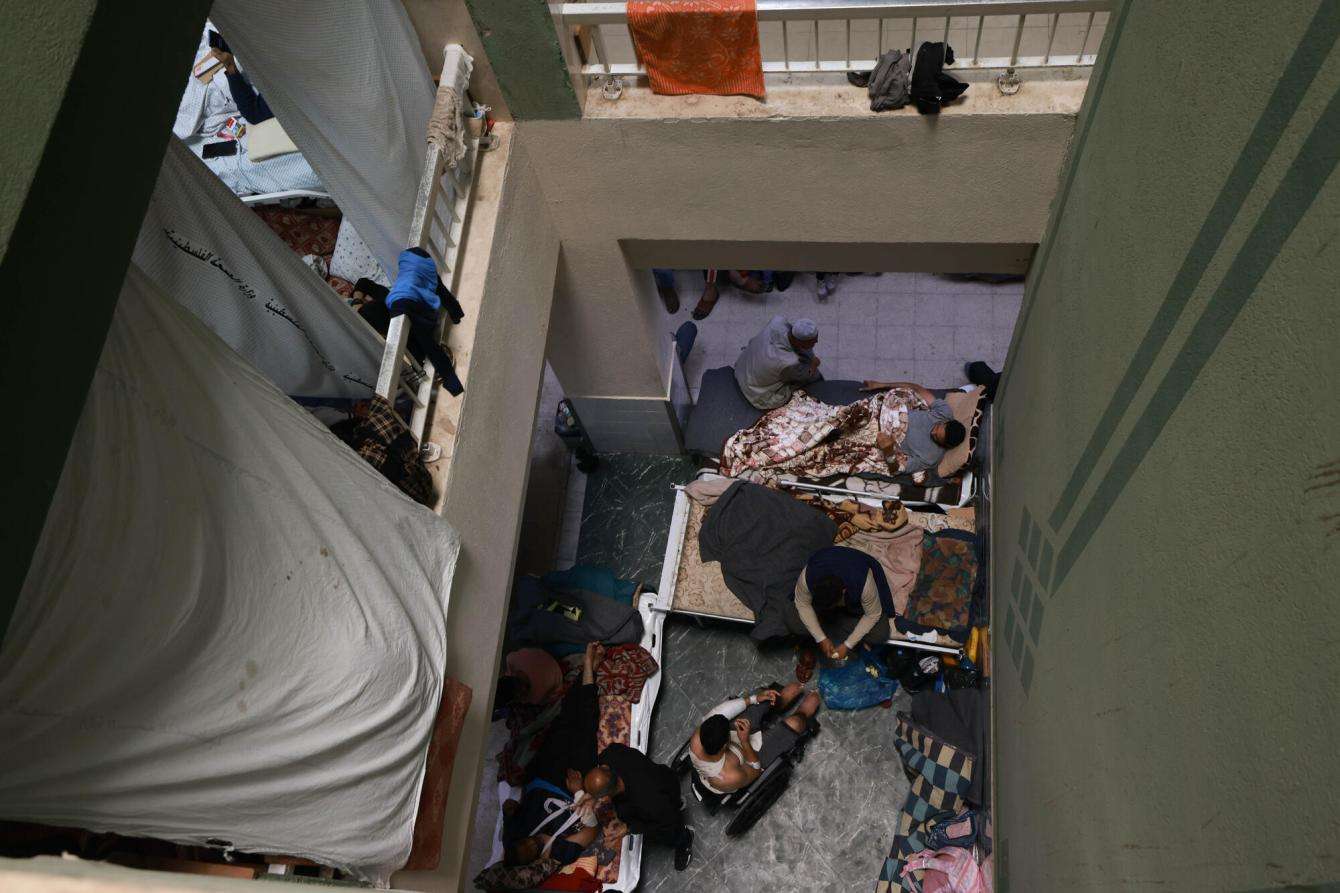 Displaced people and patients crowd the halls of hospitals in Gaza.