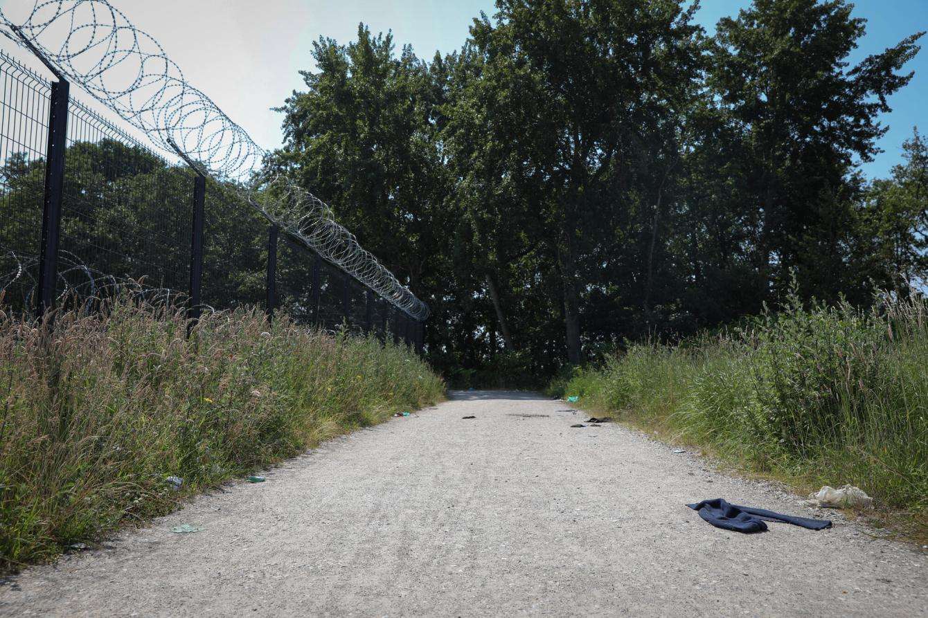 A barbed wire fence in the city of Calais. 