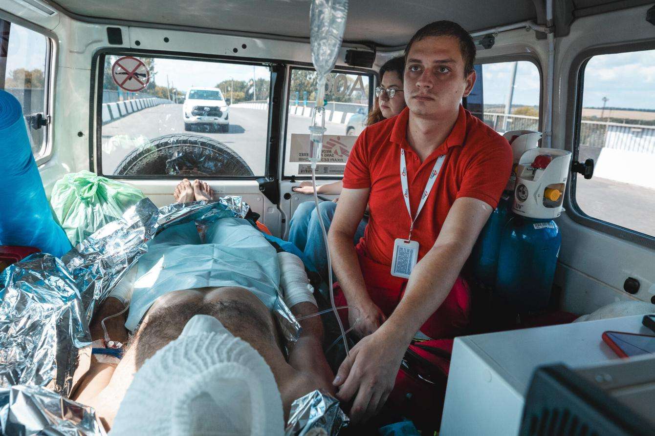 A burn patient is transported by ambulance. 