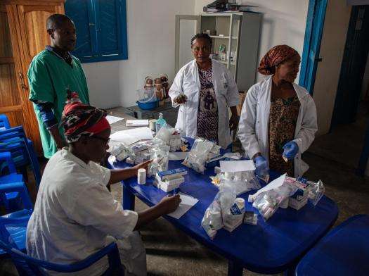 MSF teams at the Tumaini clinic take inventory in Bulengo camp for displaced people near Goma, Democratic Republic of Congo.