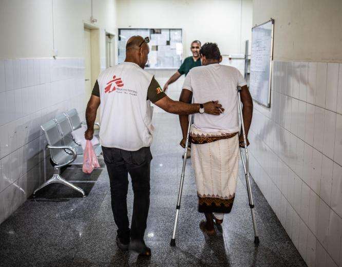 Inside MSF's trauma hospital in Aden, Yemen.  