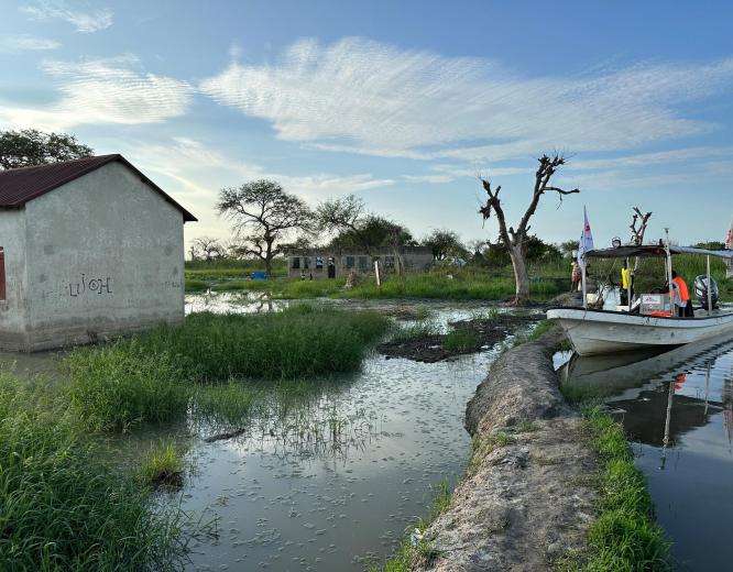 A flooded schoolhouse in the village of Wongmok near Old Fangak, South Sudan.