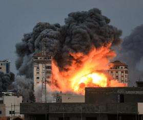 Flames and smoke from an explosion in Israel's attack on Gaza.