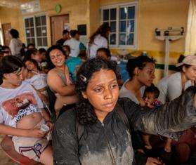 Women in a shelter for migrants after crossing the Darién Gap.