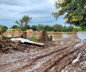 A child wades through a flood plain following heavy rains in Chad. 