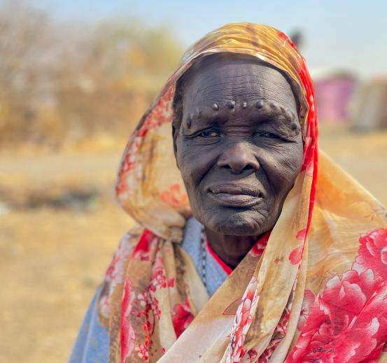 An elderly woman displaced from Sudan in South Sudan.